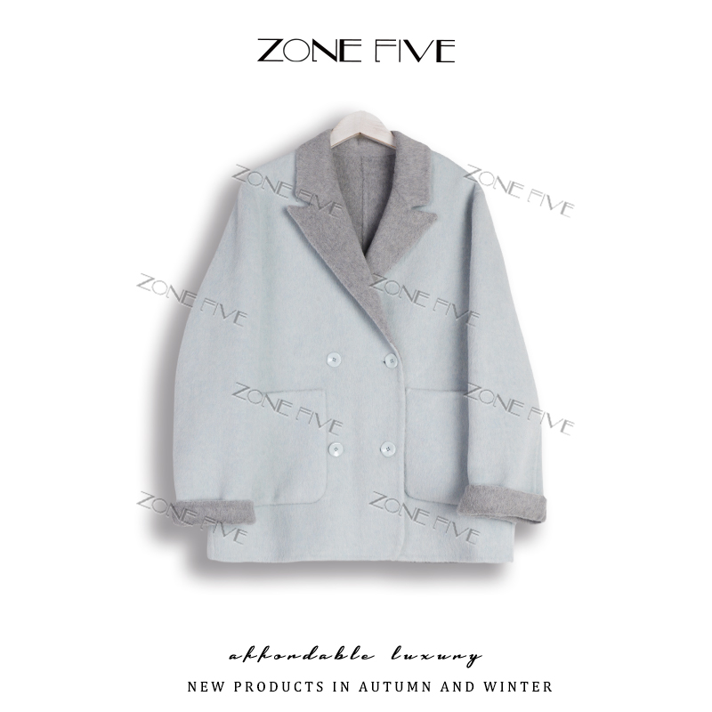【zonefive】25秋季AB双色新版枪驳领新款上新双面毛呢短款外套2507