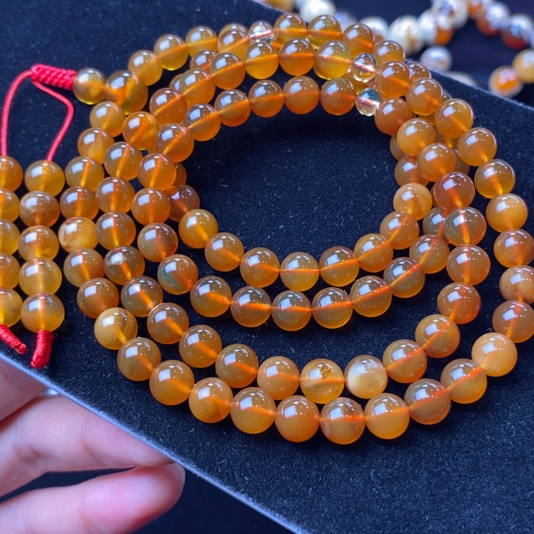 琥珀未镶嵌颈饰23.2克7mm橘蜜蜡108