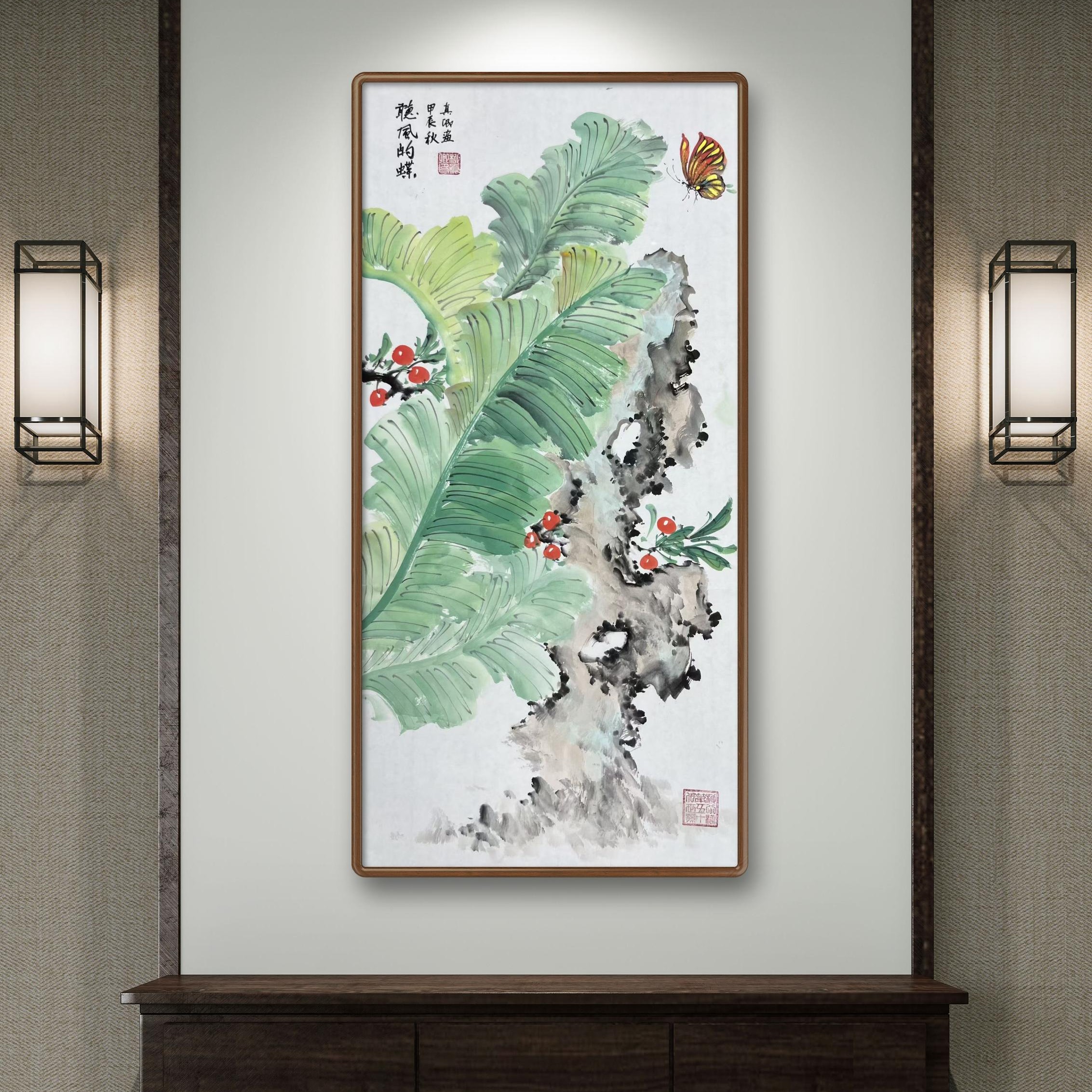 《听风的蝶》柳真卿纯手绘画画69*35cm未装裱（框是效果图）