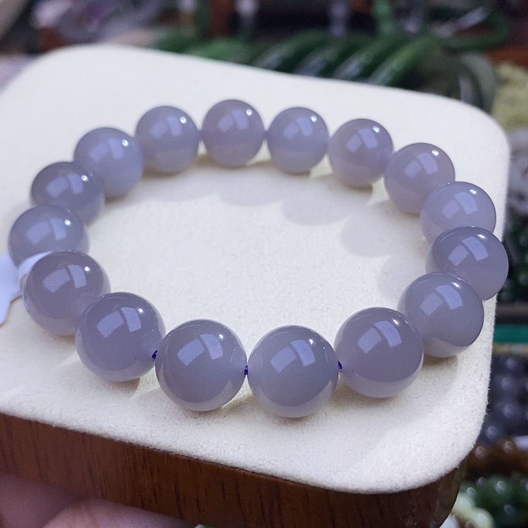 和田玉冰底烟紫浓色毕业手串12mm未镶嵌