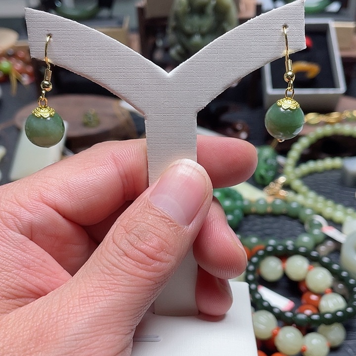 和田玉耳饰14K金镶嵌