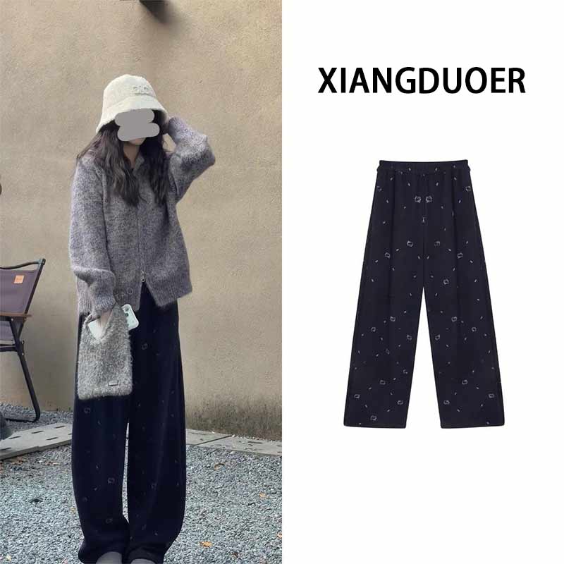 【加绒kt裤】加厚松紧腰弹力可束脚藏青色裤子2026秋冬新款休闲裤