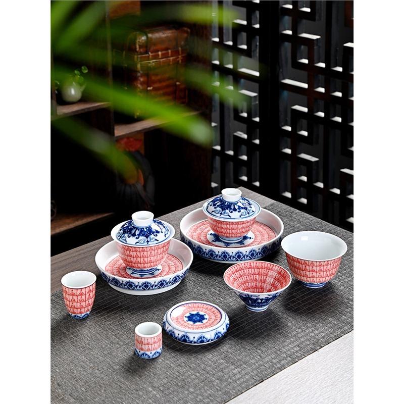 景德镇青花敦煌千佛陶瓷茶具套装功夫茶碗国潮釉下彩品茗杯