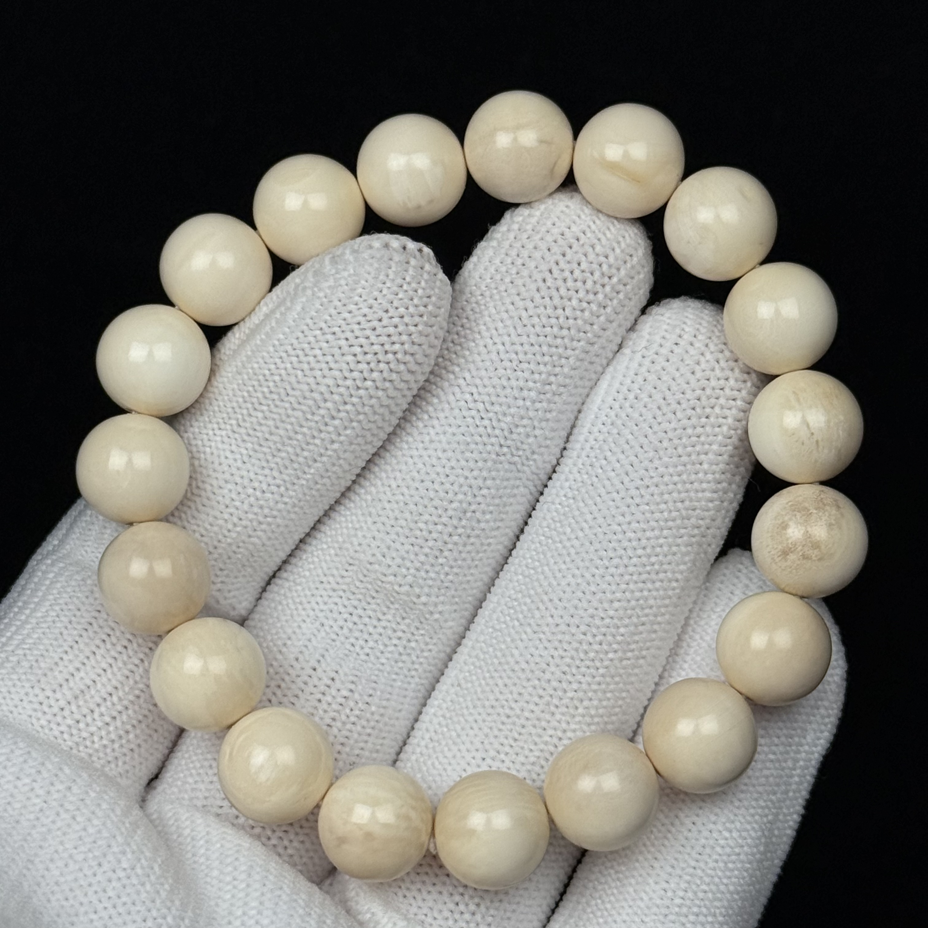 U41-87天然猛犸牙【微瑕】 圆珠手串 10+mm支持复检假一罚十