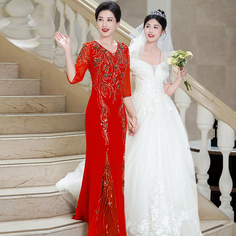 5991高贵喜婆婆喜妈妈婚宴结婚回门聚会演出敬酒主持人鱼尾礼服裙