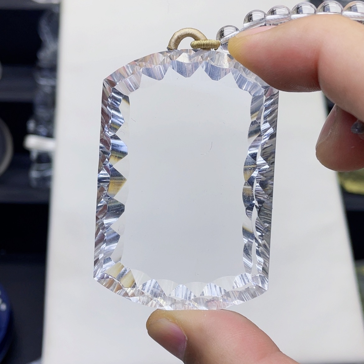 【闪购商品】水晶颈饰未镶嵌白水晶千禧面平安无事牌吊坠