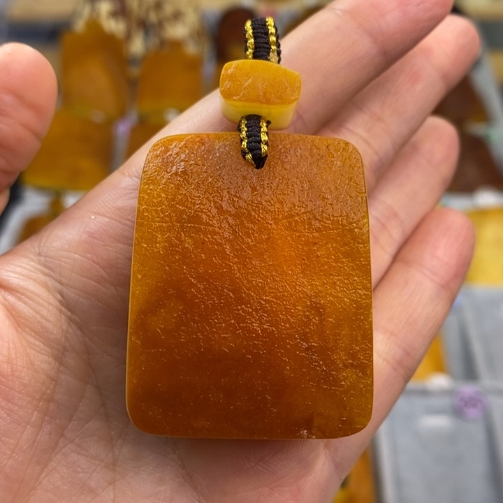 定制琥珀未镶嵌俄料白花原石切牌吊坠