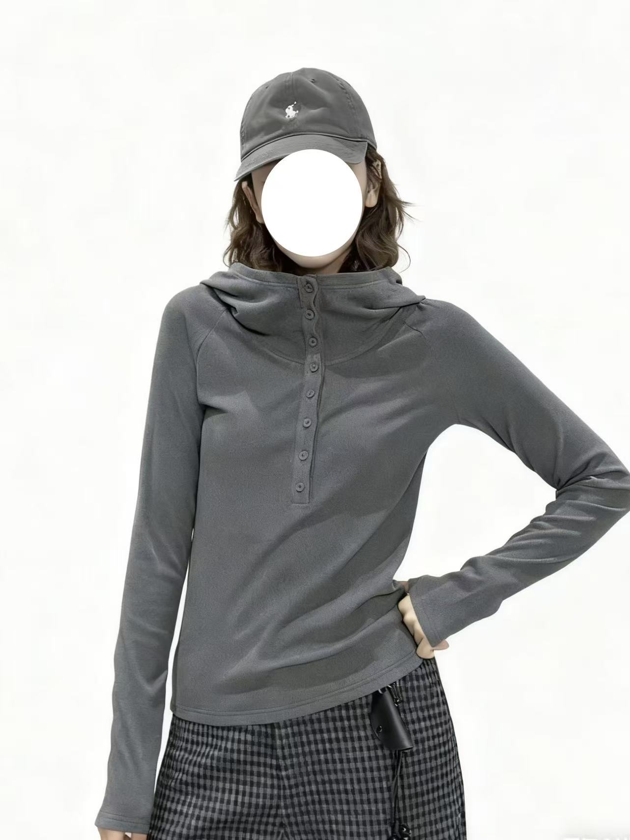 秋季保暖磨毛连帽套头T恤韩版宽松百搭修身显瘦打底上衣L995