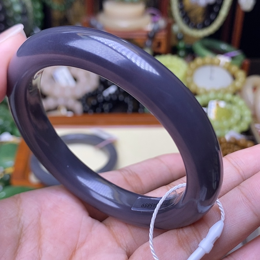 和田玉未镶嵌烟紫老料脂膏帝王紫手镯59