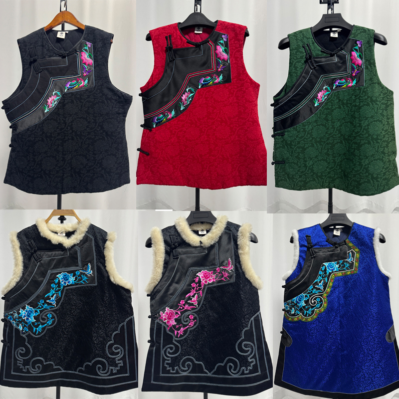 巧苗儿新品冬装夹棉民族风少数民族马甲背心棉麻提花生活装