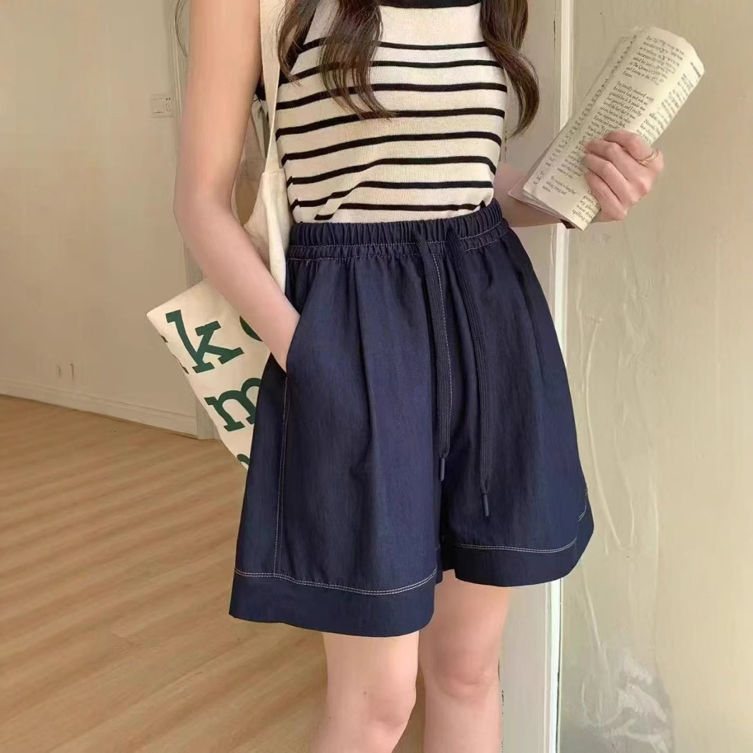 海洋牛仔短裤韩版学院风运动裤女夏季休闲直筒高级感减龄遮肉阔腿