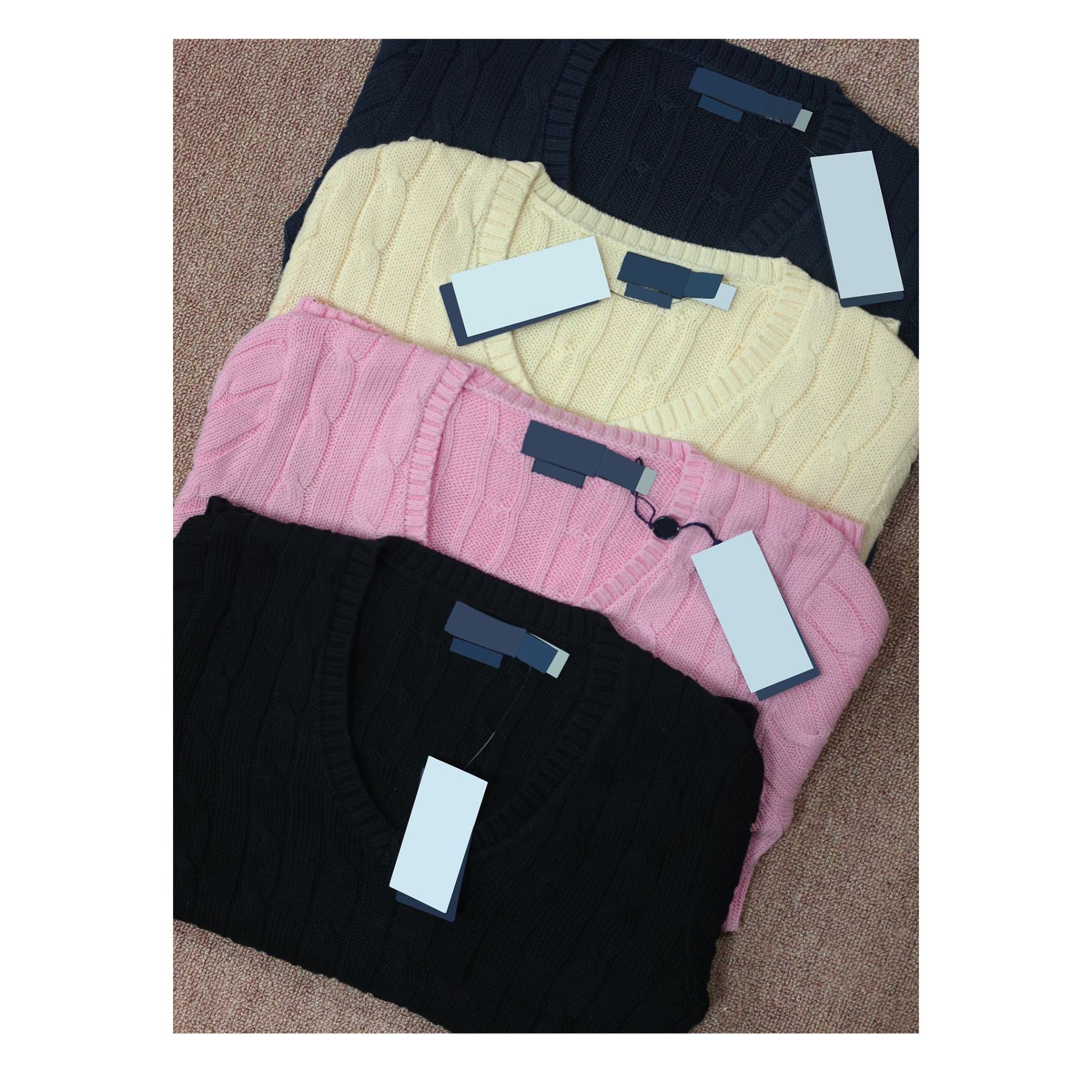 RL小马经典棉款v领套头绞花针织衫