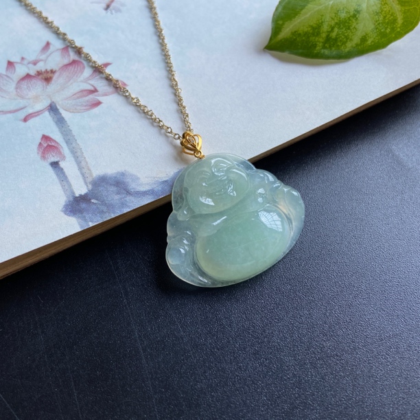 天然缅甸翡翠《金镶嵌佛公》吊坠气质轻奢时尚女士精美