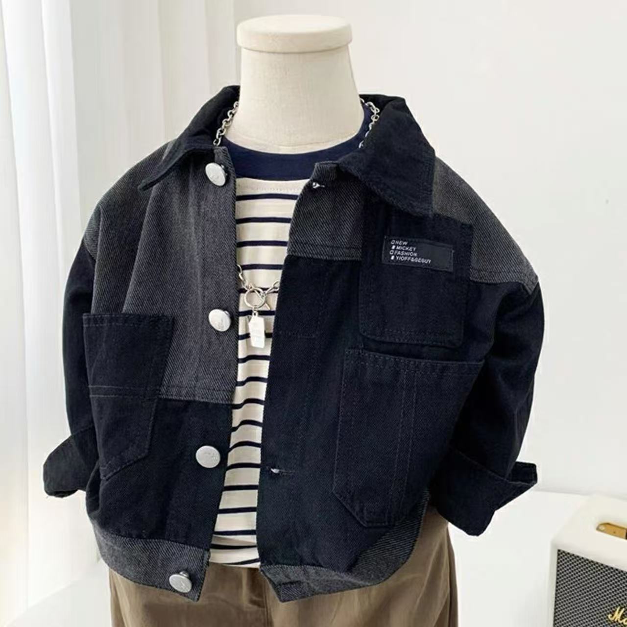 A5184男女童潮流时髦休闲百搭春秋季拼色牛仔外套