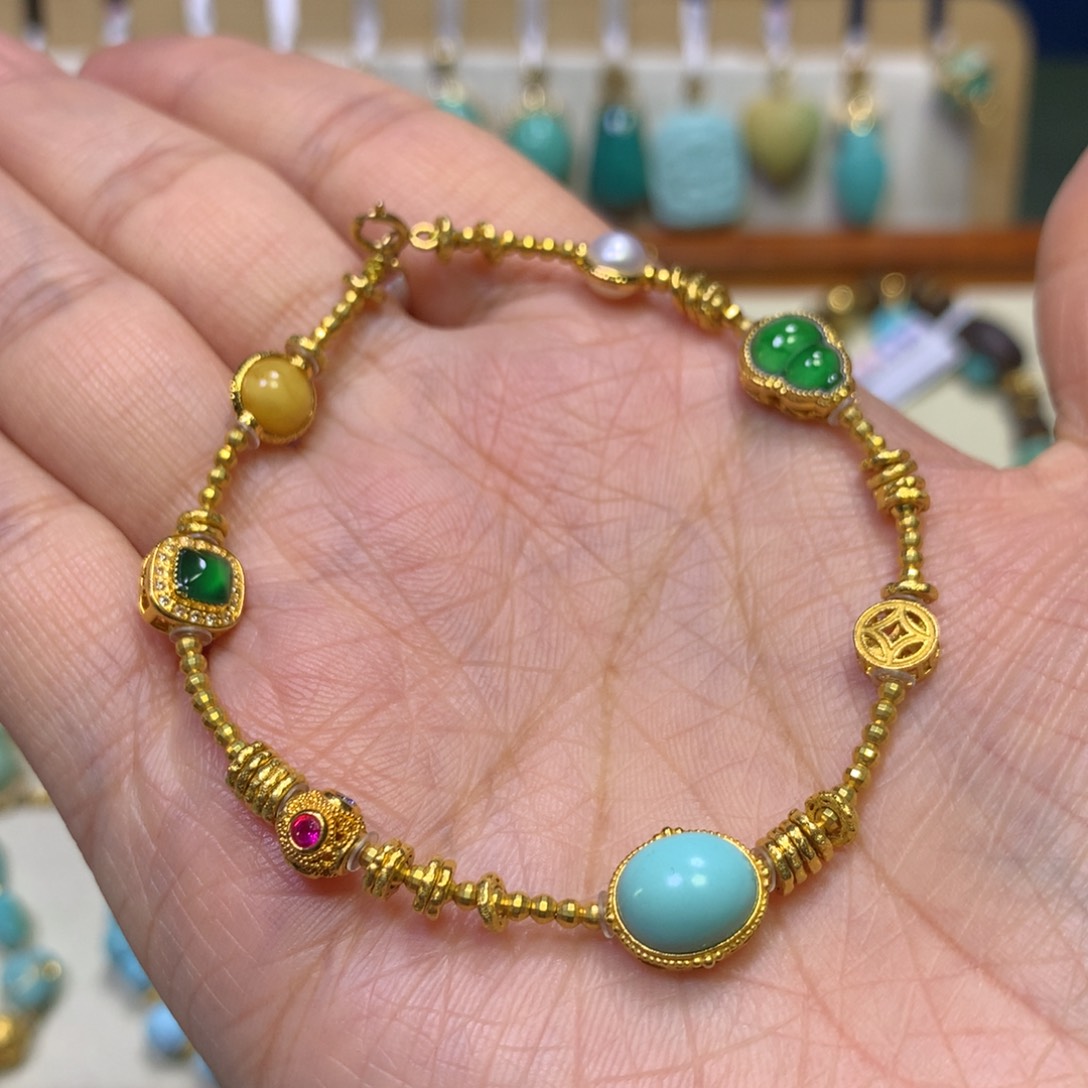 绿松石手串18K金镶嵌