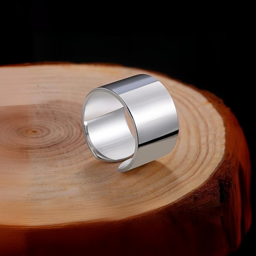 足银戒指 足银999（14n宽版光面戒指）纯银重工食指戒指男士礼物