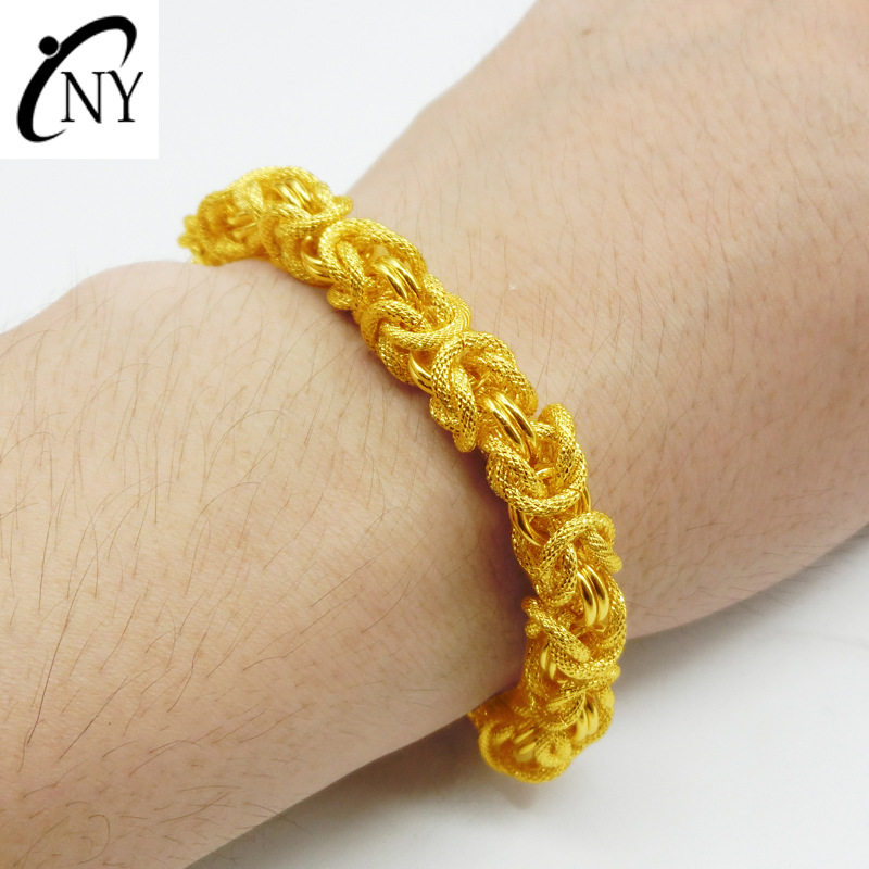 铜合金项链 男款布纹双龙头手链男士小众手镯首饰时尚饰品仿金999