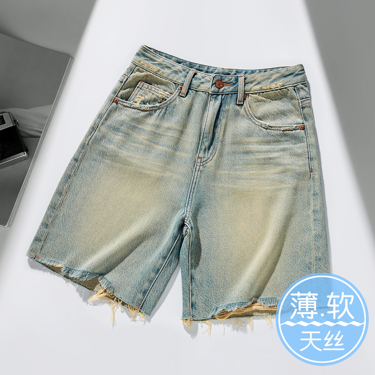 【涛姐推荐】11098春夏季高腰牛仔短裤时尚潮流水洗RAIN.CUN