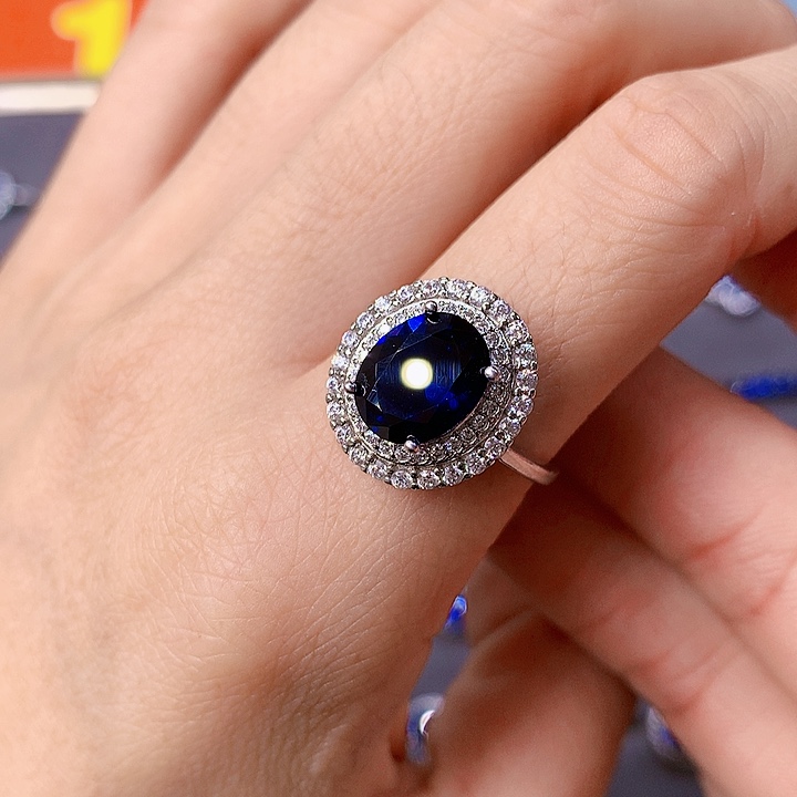 蓝宝石戒指银S925镶嵌