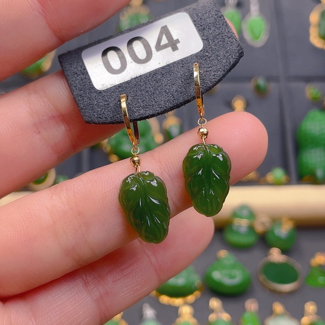 和田玉耳饰18K金镶嵌004