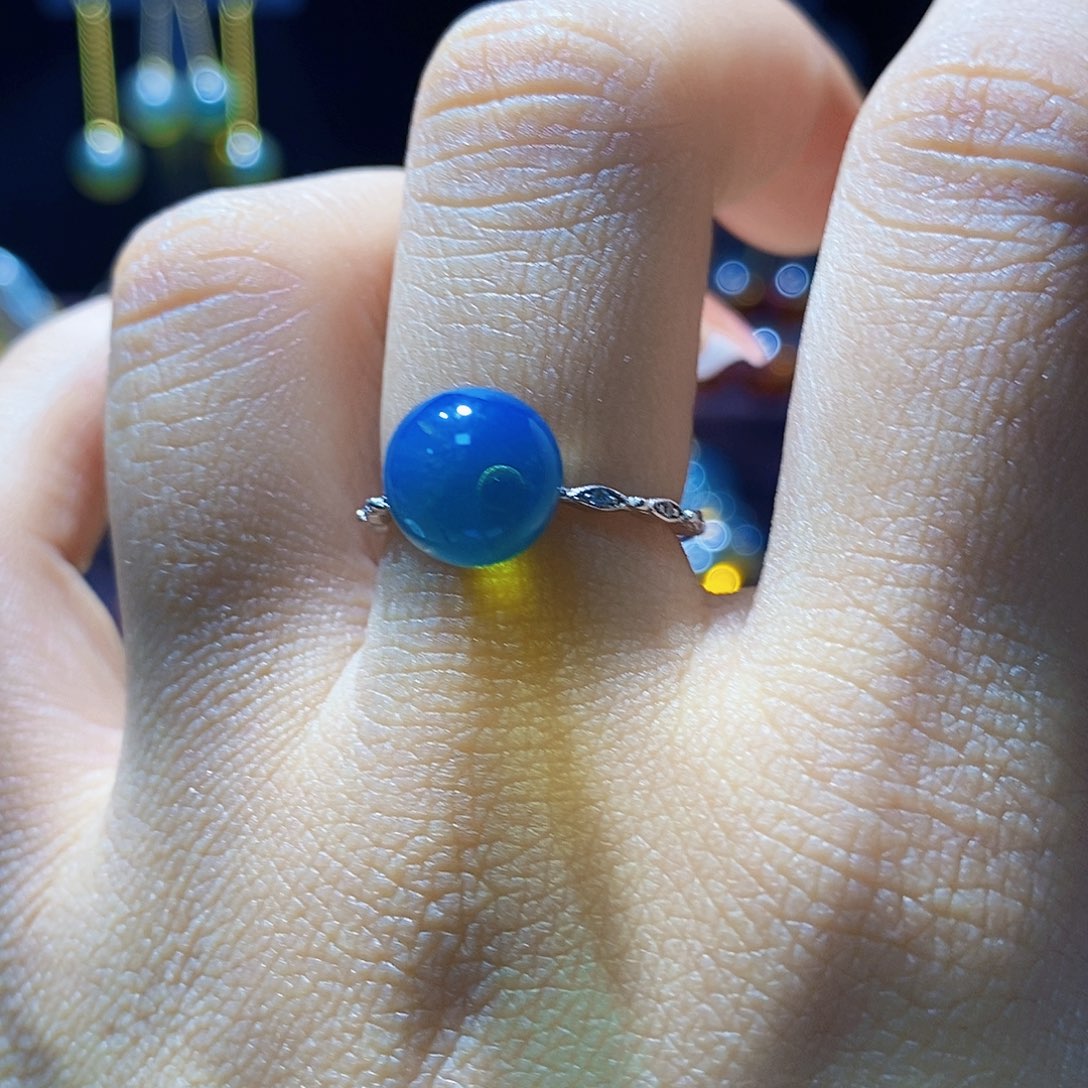 蓝珀戒指银S925镶嵌尺寸9