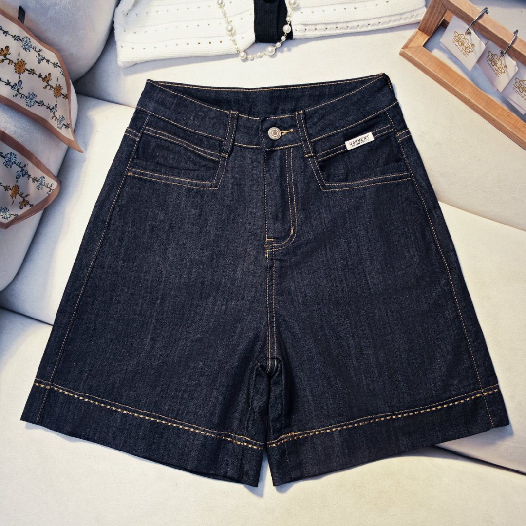 薄款夏季短裤显瘦梨形牛仔短裤阔腿宽松丹宁蓝色时尚百搭