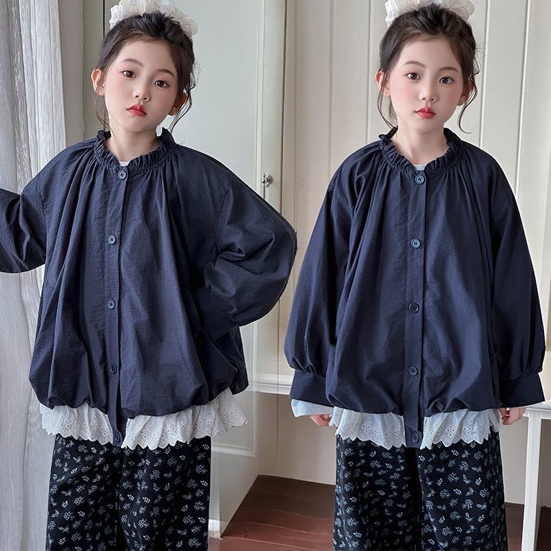 女童秋季新款外套洋气女宝宝花边领蕾丝边百搭秋款外套