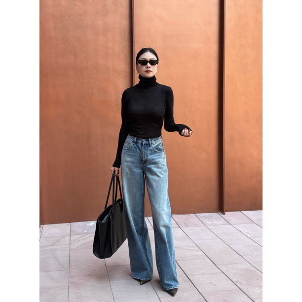 2025-秋冬新款超模腿显瘦显高阔腿直筒牛仔裤休闲复古时尚百搭