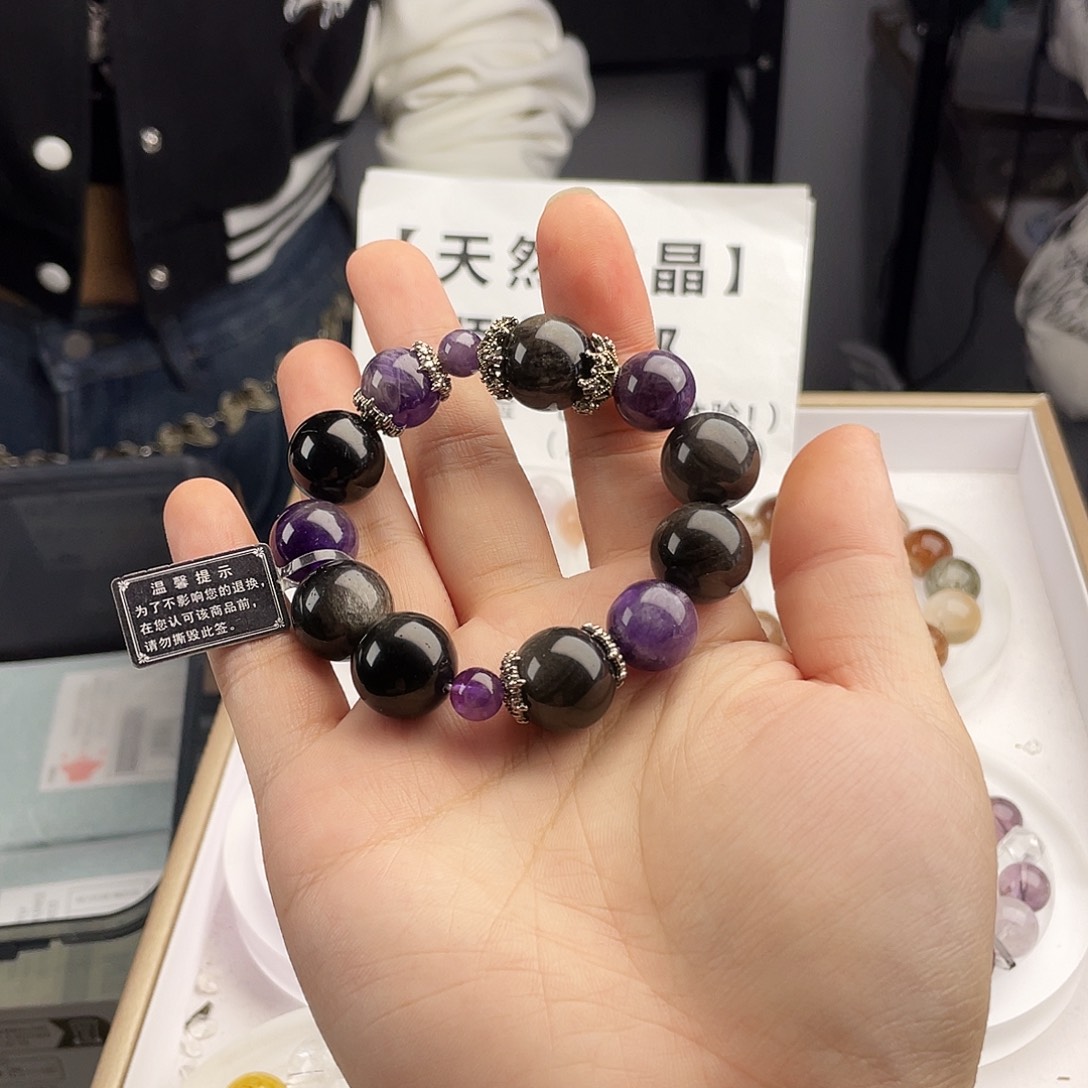 水晶银S925镀金镶嵌手串