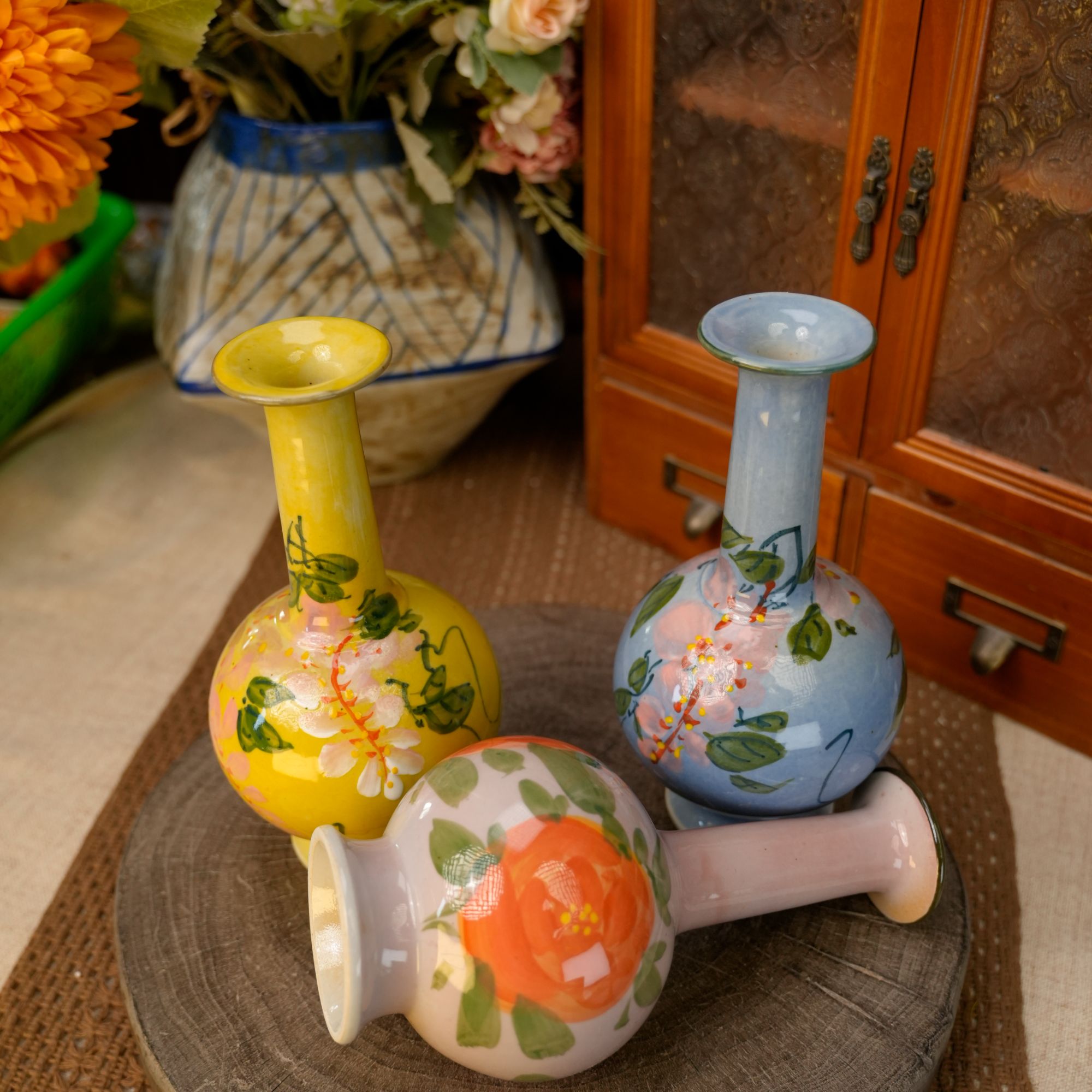 景德镇釉下彩手绘油画餐桌茶桌花瓶