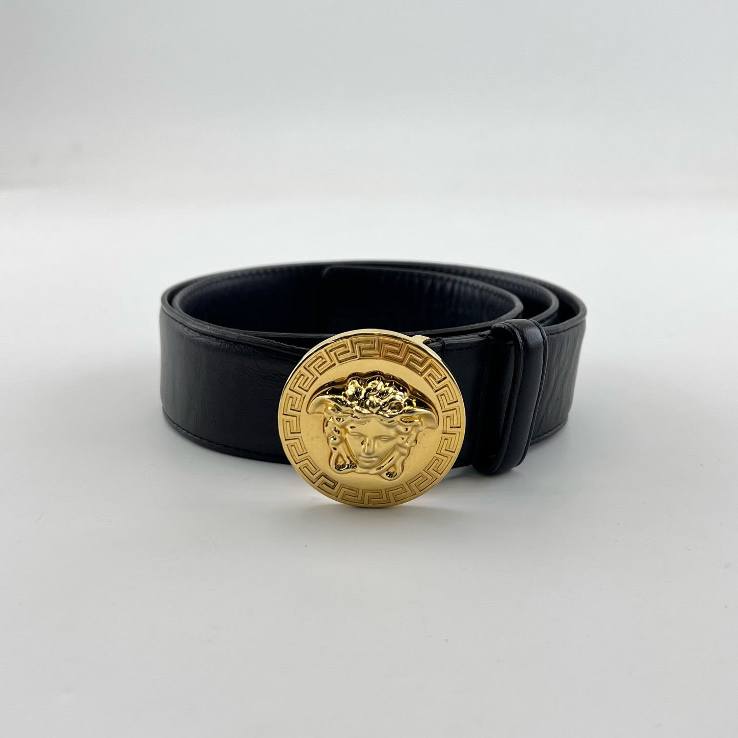 95新 VERSACE/范思哲 3.6cm×90cm/黑色美杜莎头像腰带/13829832