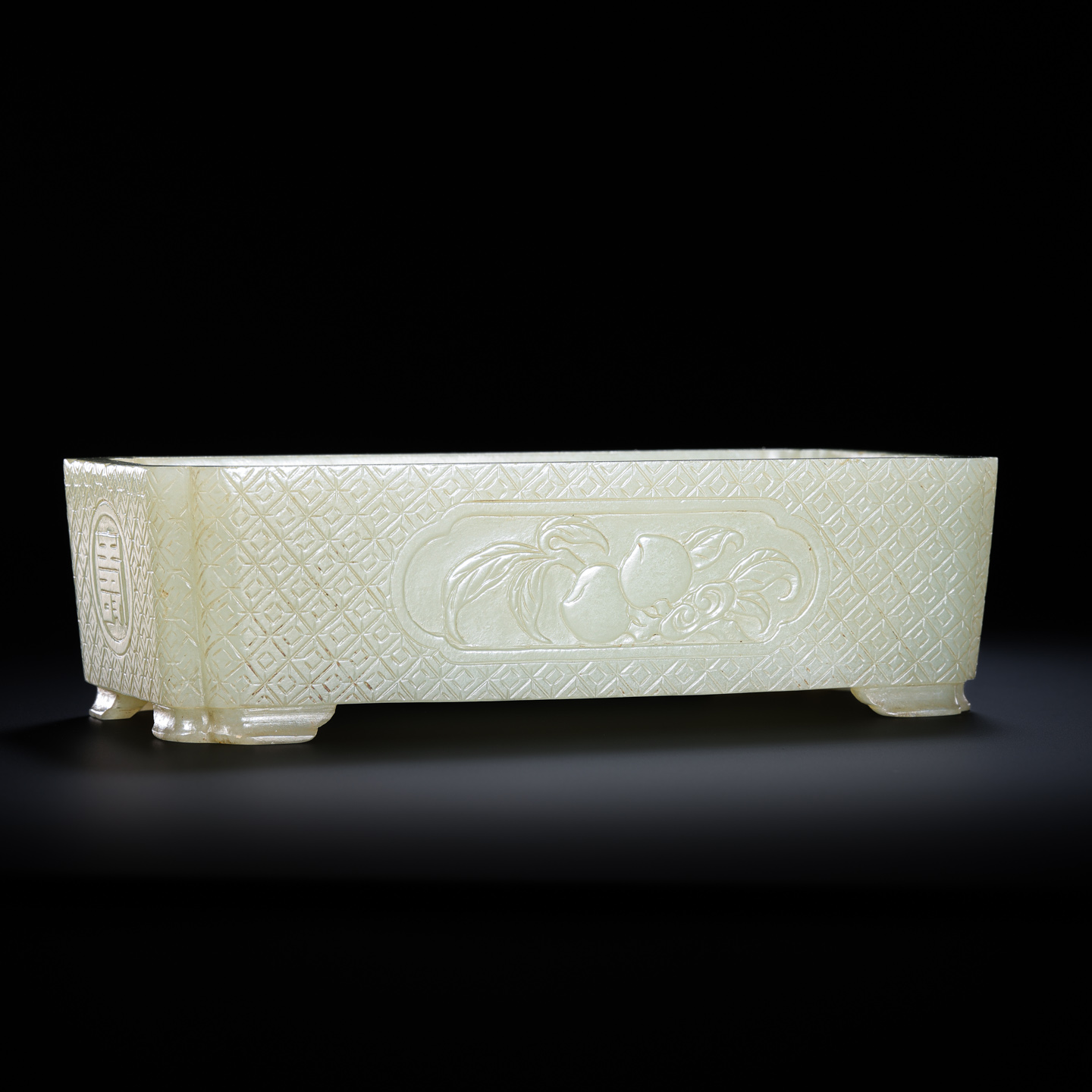 清乾隆 白玉锦地福寿四方倭角盆/MZ278230/和田玉/民族文物