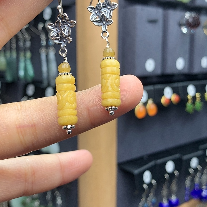 翡翠耳饰银S925镶嵌゜****。5555