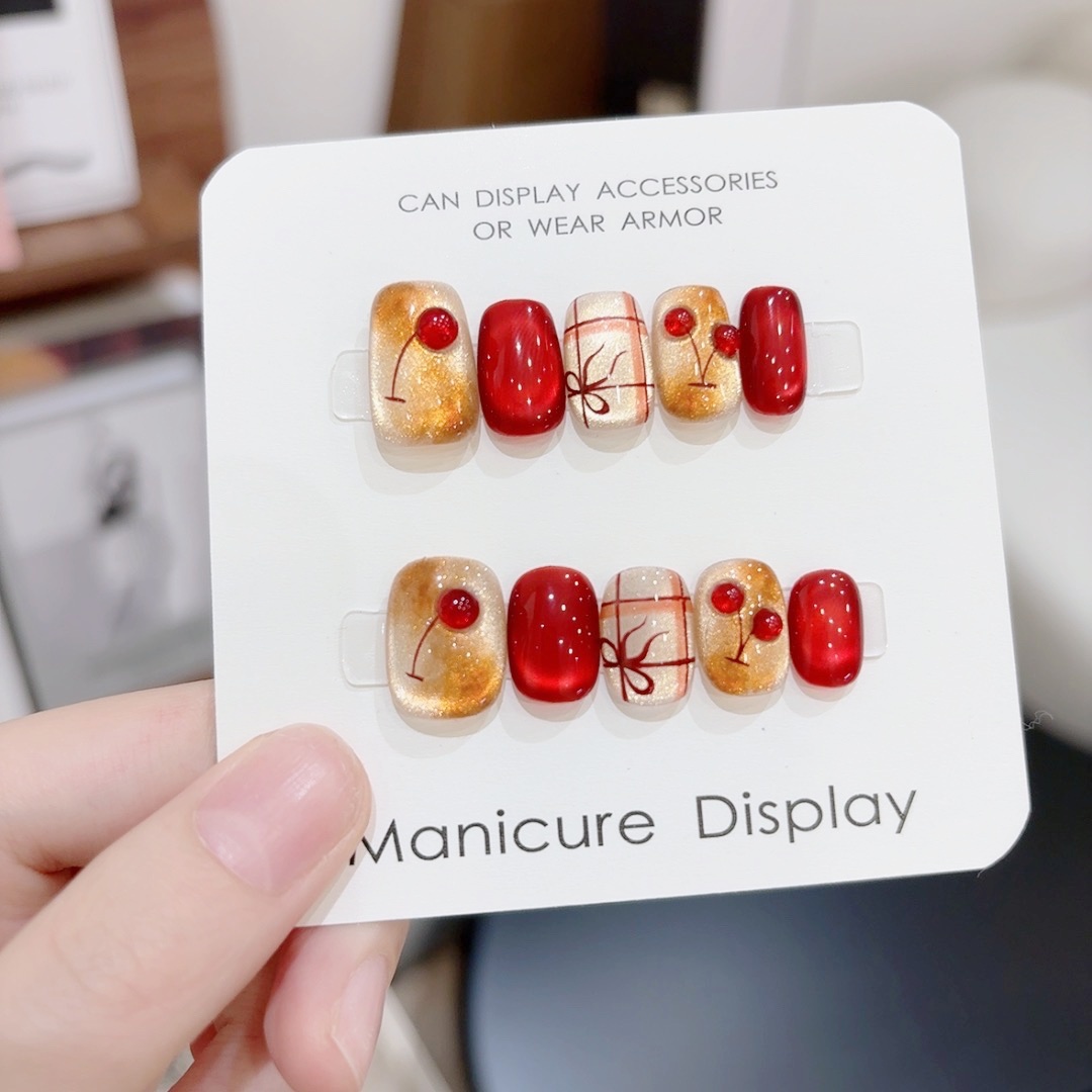 “樱桃果酱” 水果定制款美甲贴片10片半手工猫眼ins立体