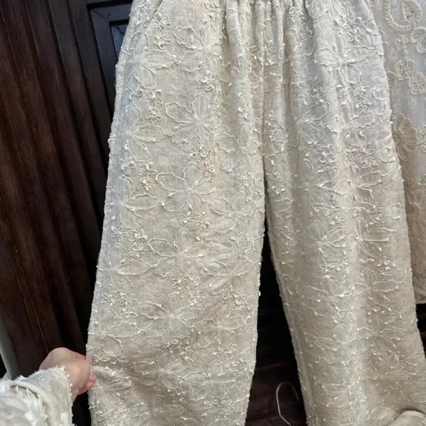 【清瑶】法式复古刺绣立体绣花洋气休闲阔腿裤女秋冬百搭