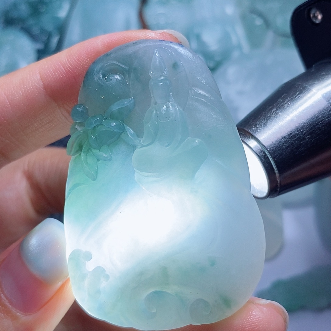 定制翡翠未镶嵌毛货付款后确认抛光
