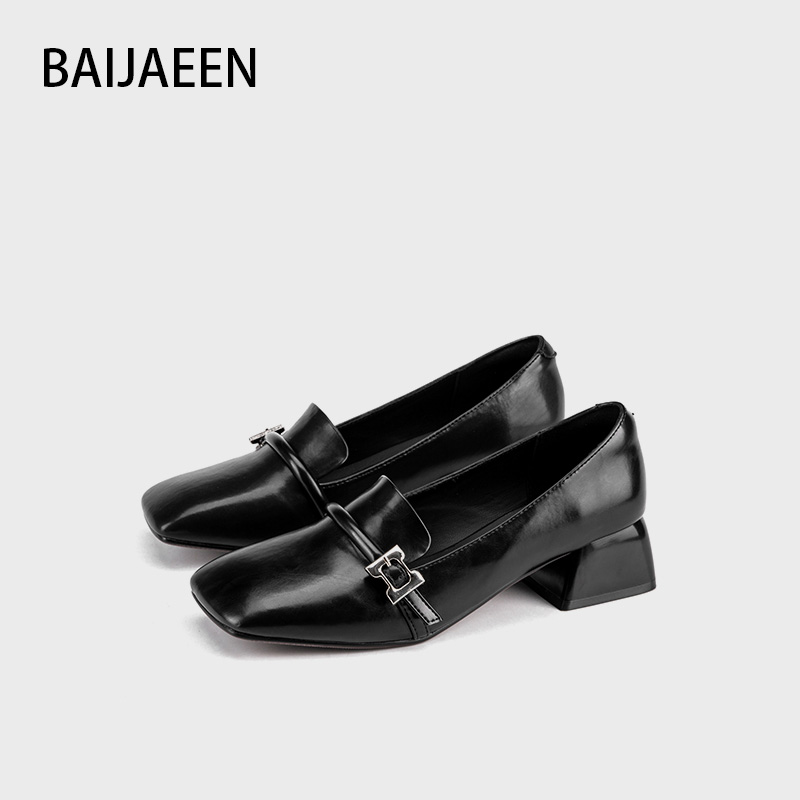 BAI JAEEN百加好/9988009新款时尚百搭方头低跟乐福鞋B