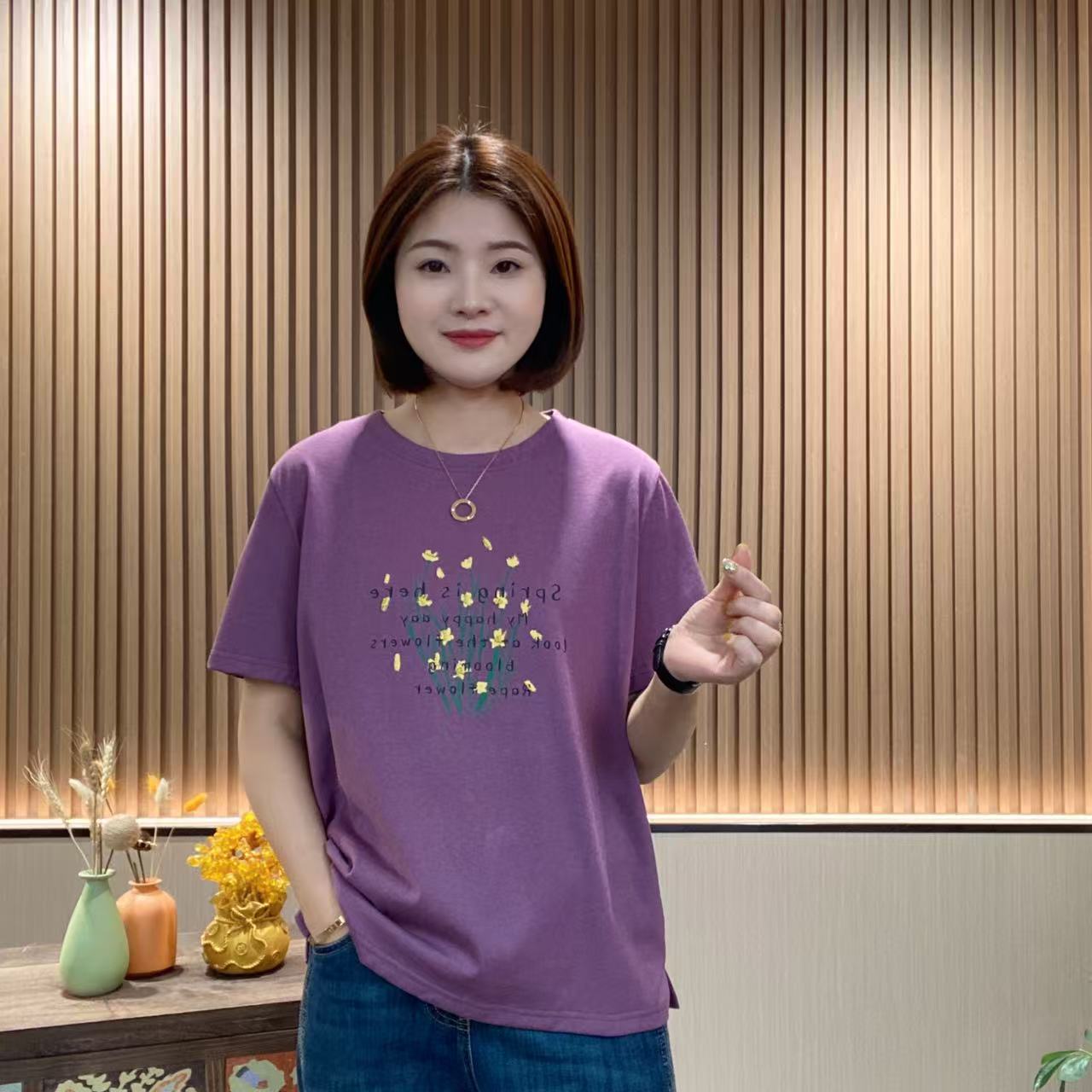 【夏季新款】黑色字母小黄花印花百搭短袖T恤时尚显瘦X26256