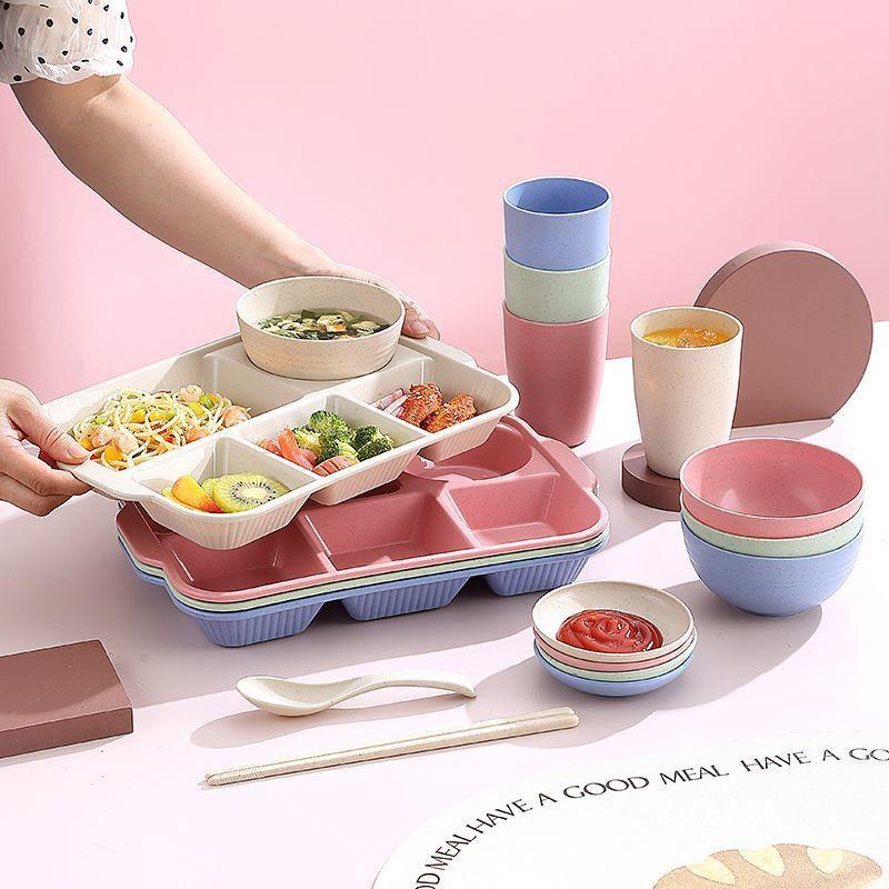 小麦秸秆分格餐盘加深成人可微波炉学生打饭盘塑料商用食堂快餐盘