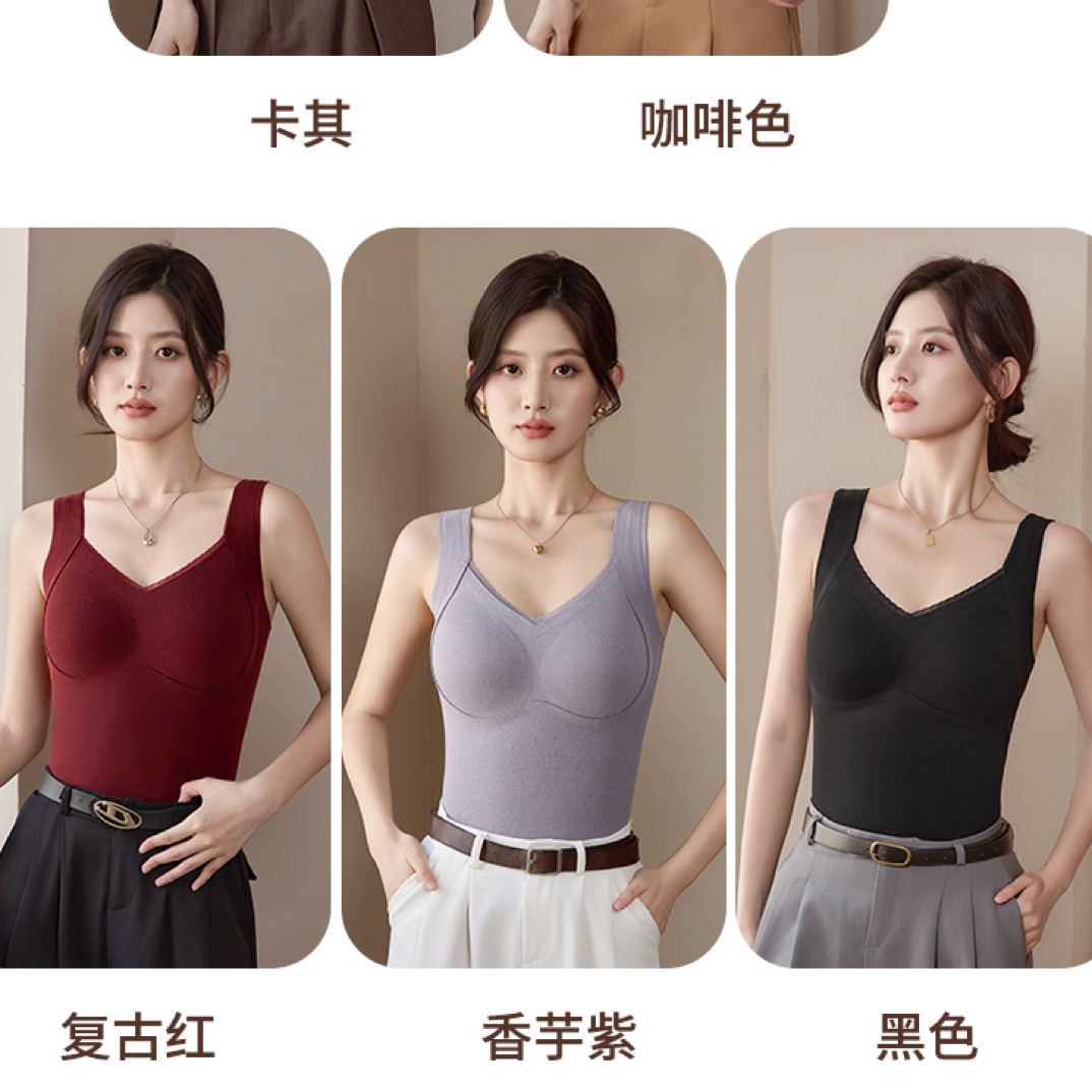 蕾丝拼接带胸垫保暖上衣秋冬内搭6603