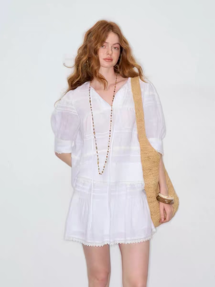 SS251494   小众设计师100%苎麻立体花边衬衫