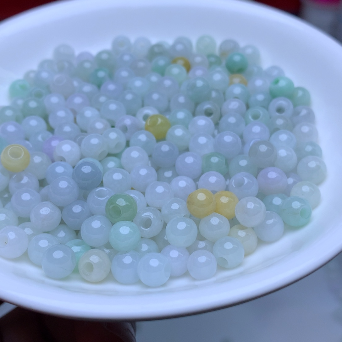 【闪购商品】未镶嵌手链翡翠卡6冰绿白大孔珠100个