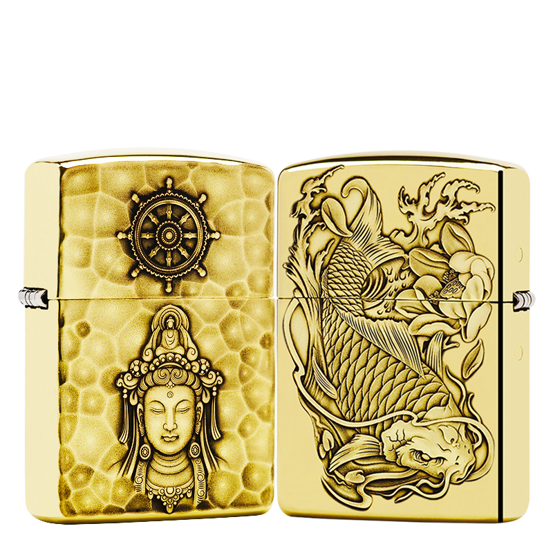 ZIPPO/之宝打火机【观心龙鱼】黄铜盔甲机原装正品煤油机DYJ1