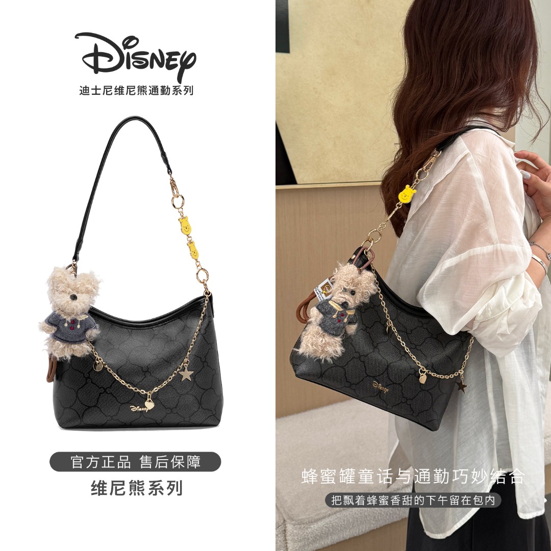 Disney/迪士尼正品新款维尼熊腋下包时尚百搭女士印花单肩斜挎包