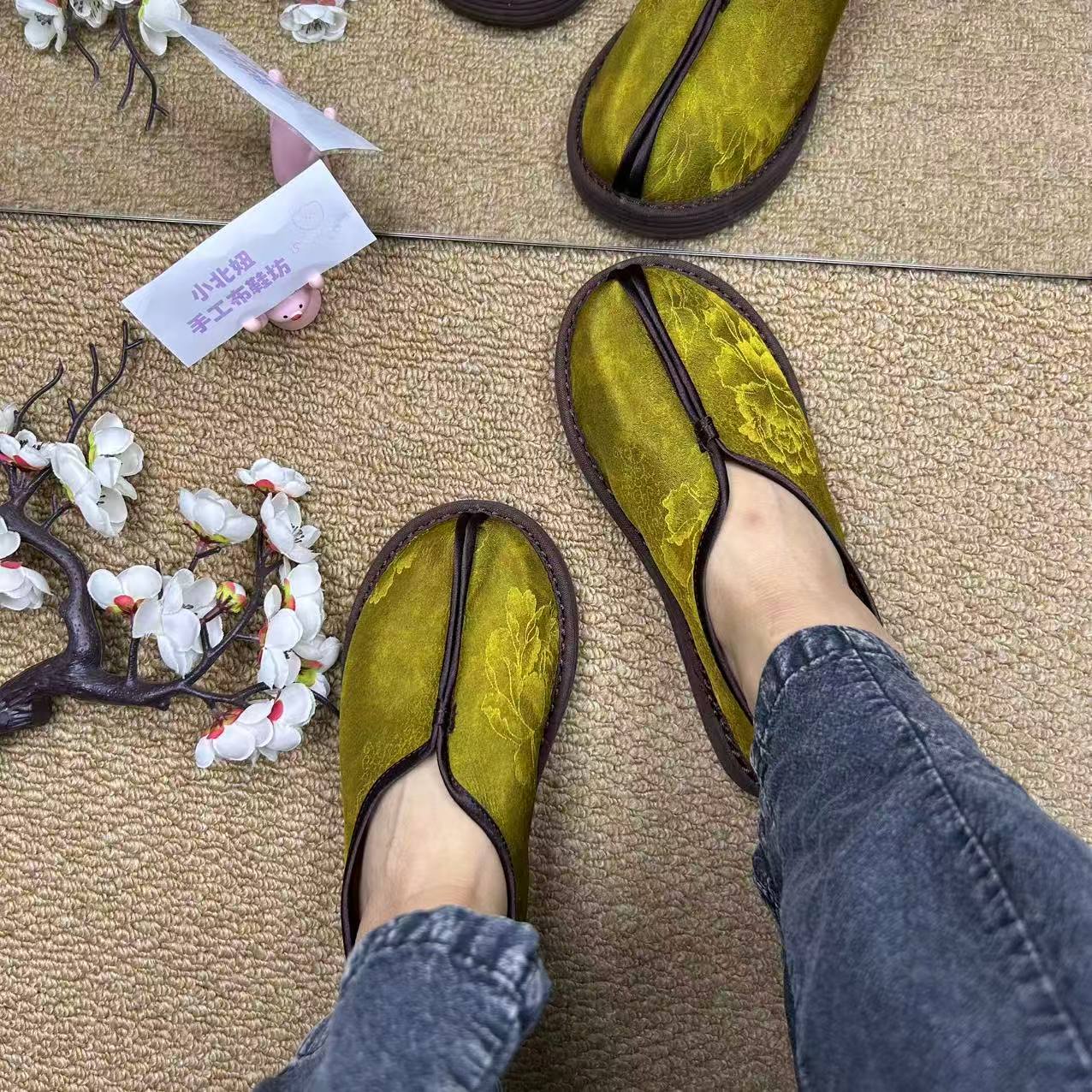 小北妞新款秋香牡丹一脚蹬休闲透气软底布鞋女单鞋