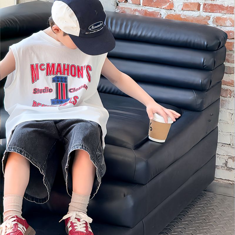 男童夏季纯棉无袖坎肩背心新款中大儿童美式宽松薄款运动T恤上衣