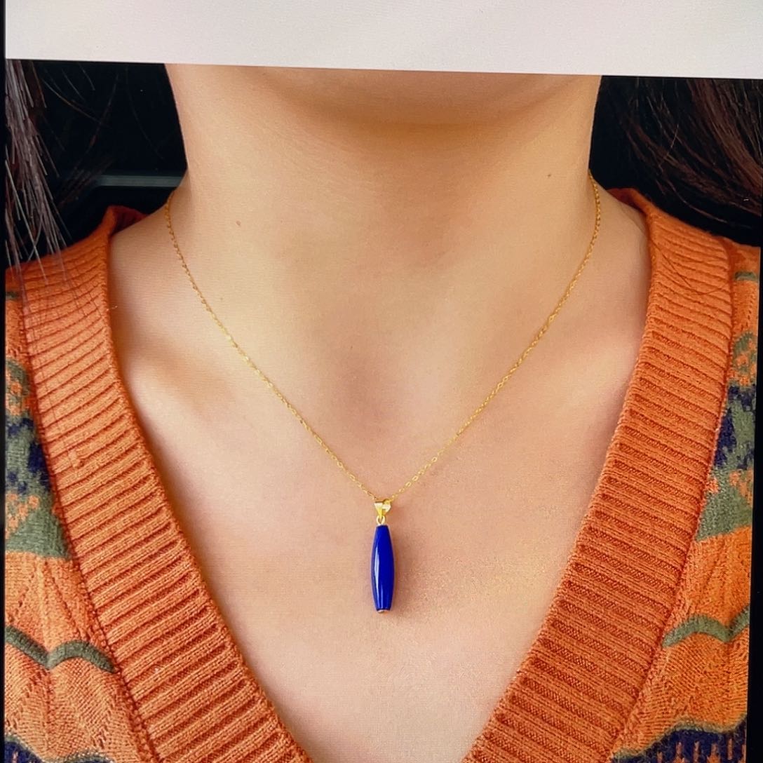 青金石一字吊坠银S925镀金镶嵌