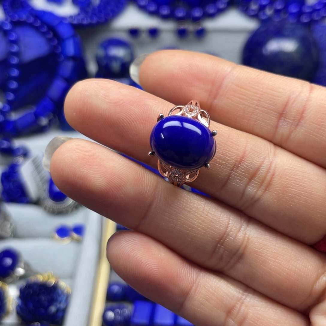 青金石高品戒指银S925镶嵌雪*