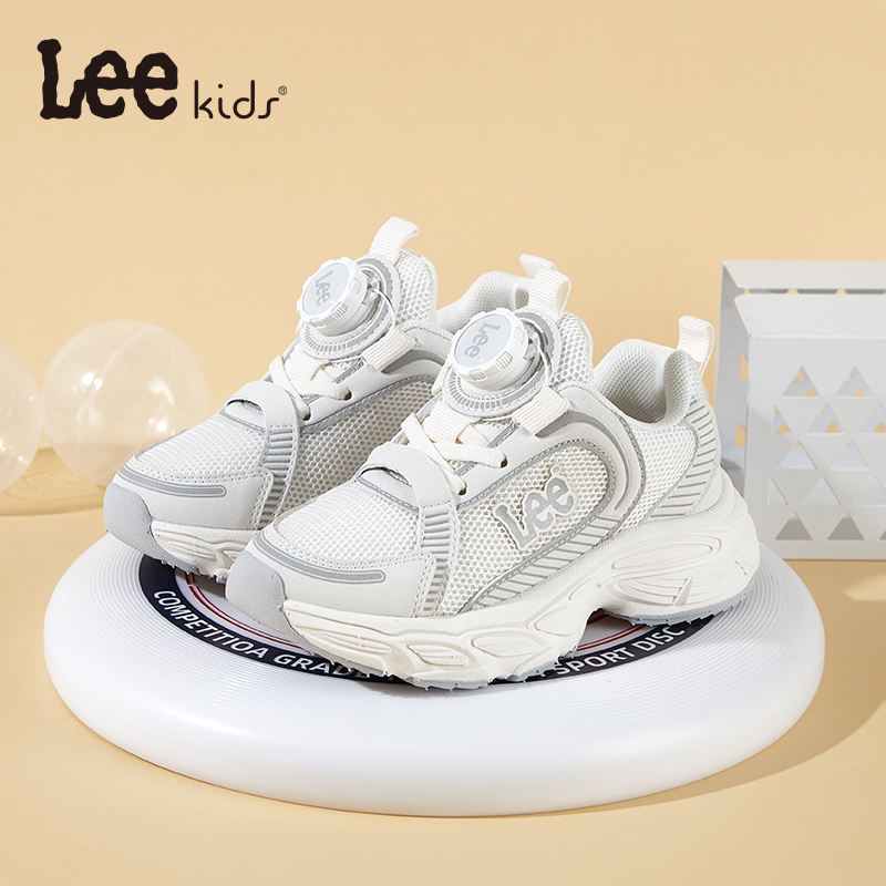 Leekids儿童旋转纽扣运动鞋春秋新款男女童跑步鞋软底轻便老爹鞋
