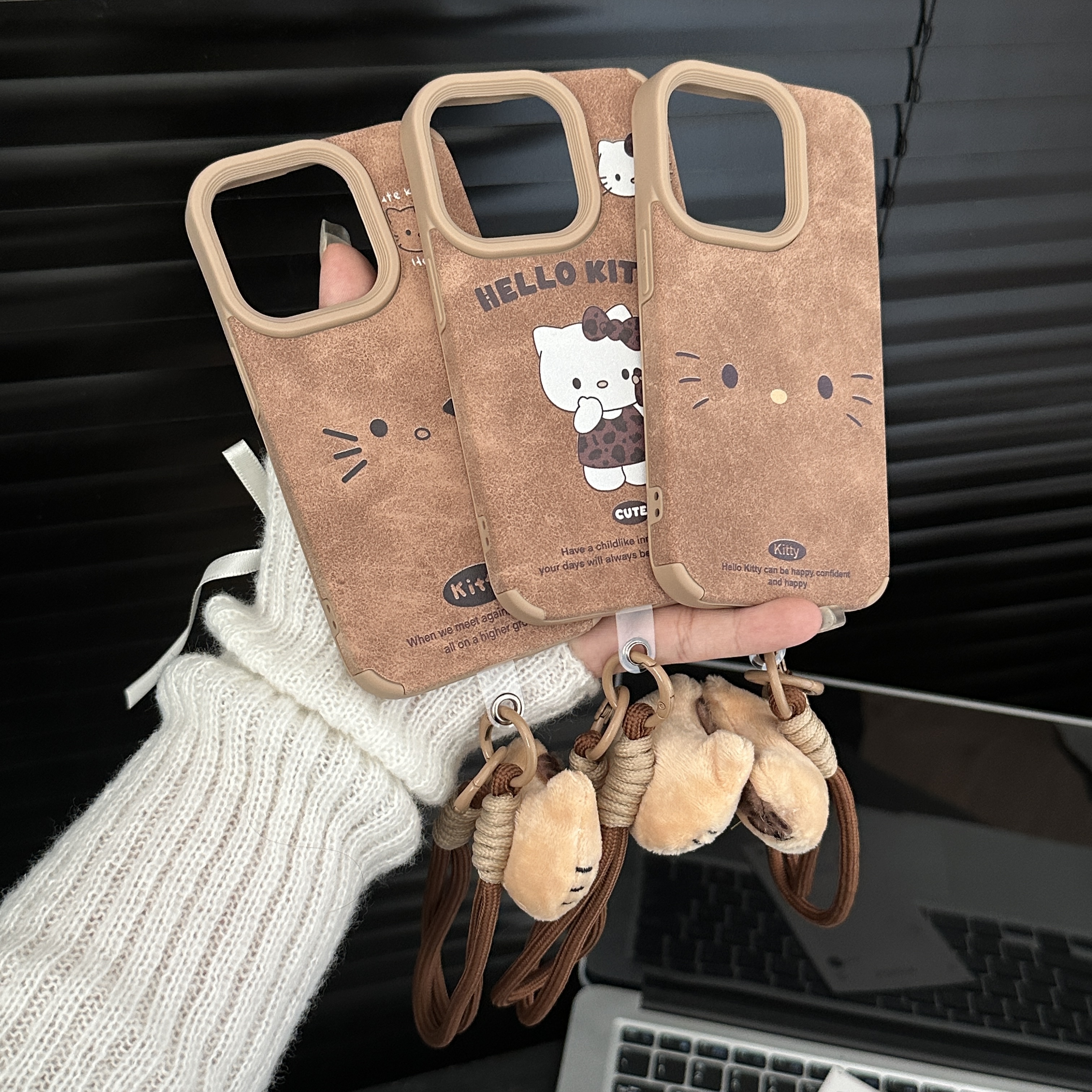 秋冬日韩kitty猫立体蝴蝶结适用苹果华为vivo/oppo小米挂绳手机壳